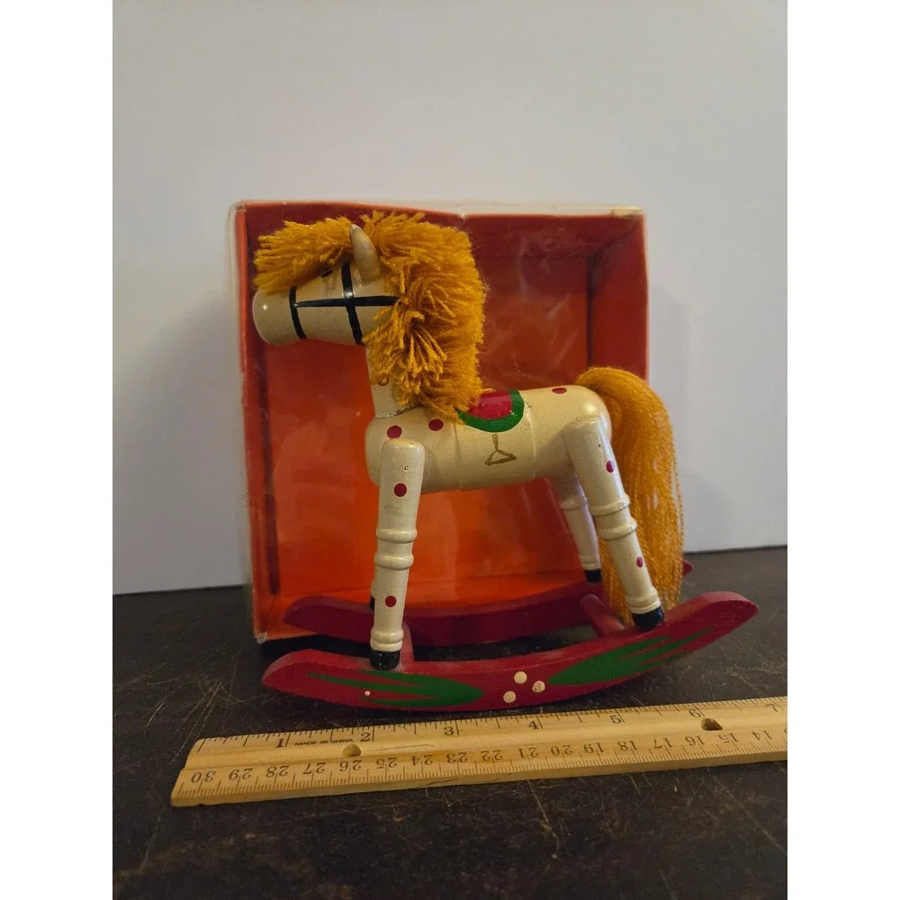 Vintage Wooden Rocking Horse Christmas Decoration TG&Y Retro Holiday Decor 6in